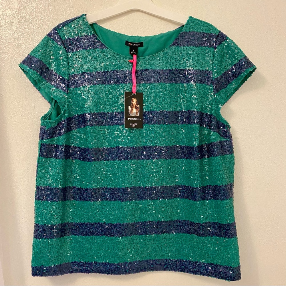 Navy and green sequin shirt.